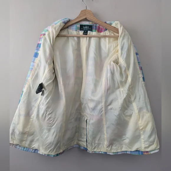 Vintage Ralph Lauren Madras Plaid Pastel Patchwork Blazer - Picture 10 of 13